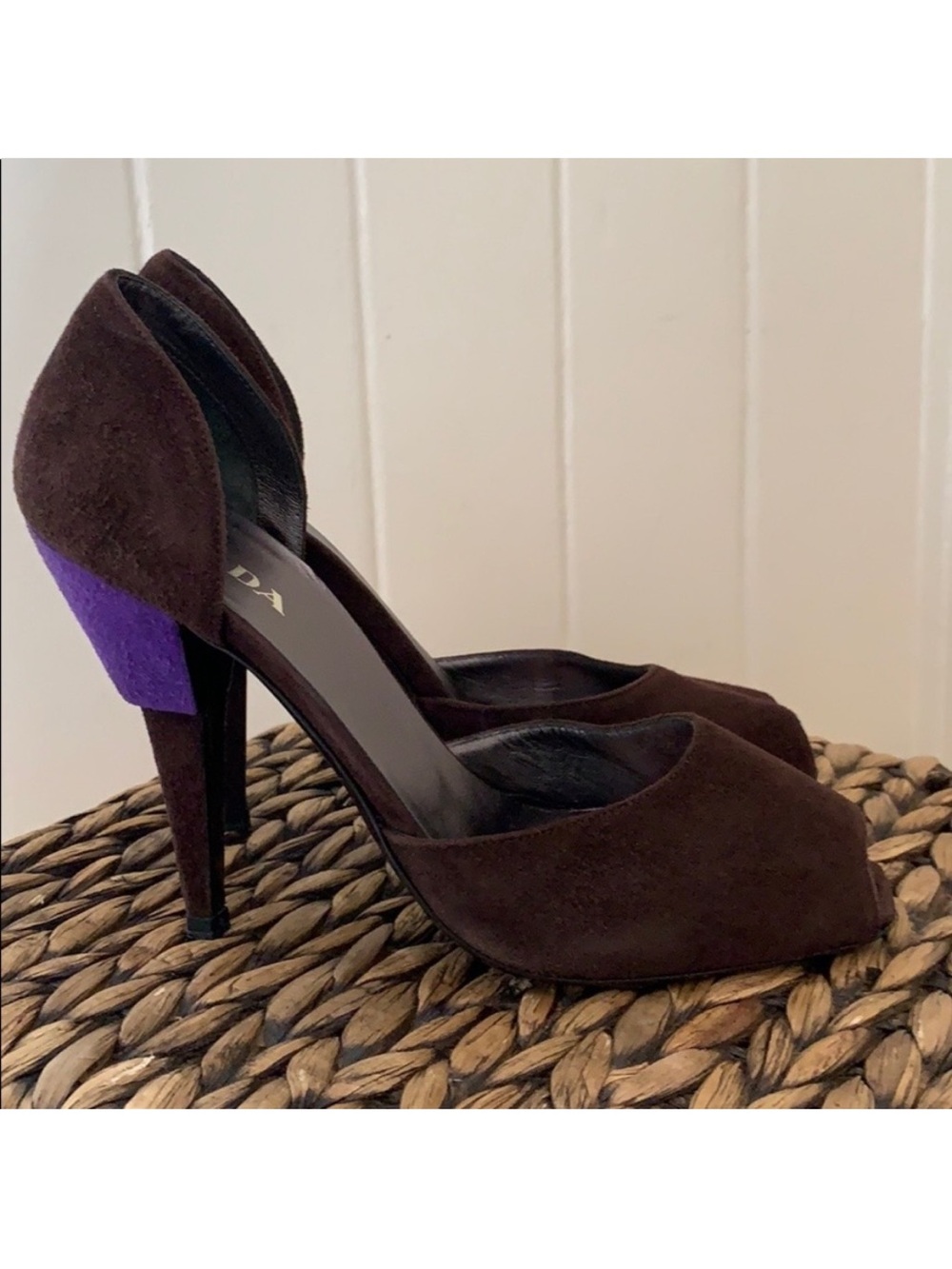 Prada Chocolate Brown Suede Peep Toe D’Orsay Pumps